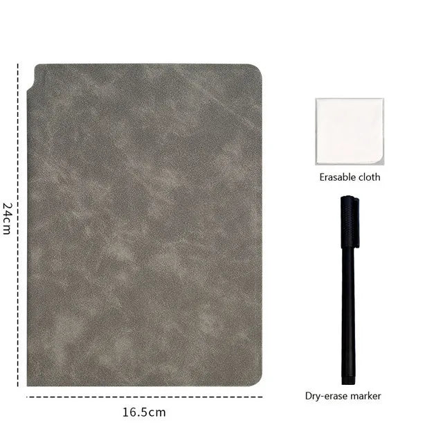 Premium A5 Leather Reusable Whiteboard Notebook - Free Pen & Eraser Cloth | Eco-Friendly Dry Erase Notepad for Office, School & Meetings | Weekly Planner | Stylish & Portable Innofuze