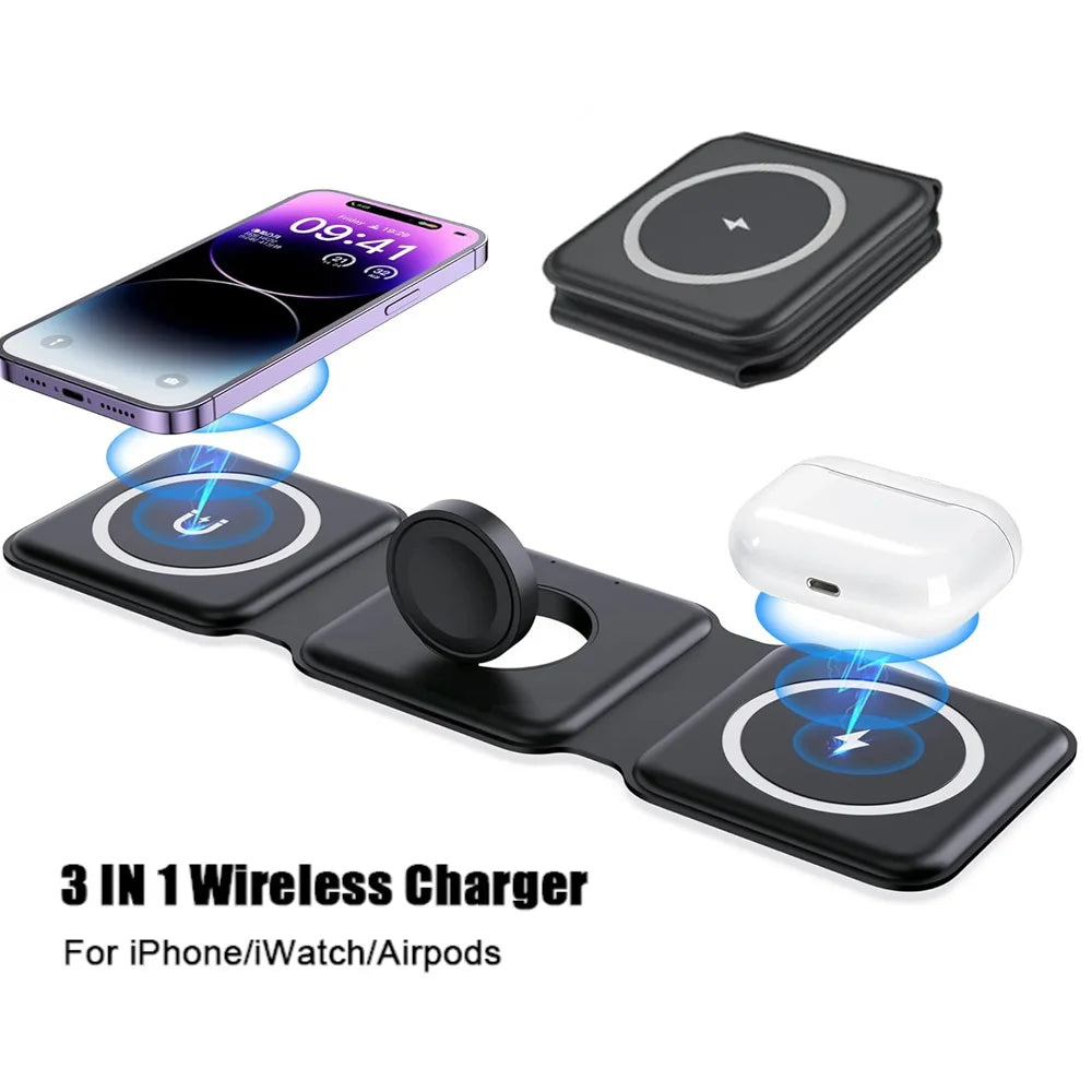 100W 3 in 1 foldable Wireless Charger Pad Stand for iPhone 15 14 13 12Pro Max Airpods iWatch Fast Wireless Charging Dock Station Innofuze