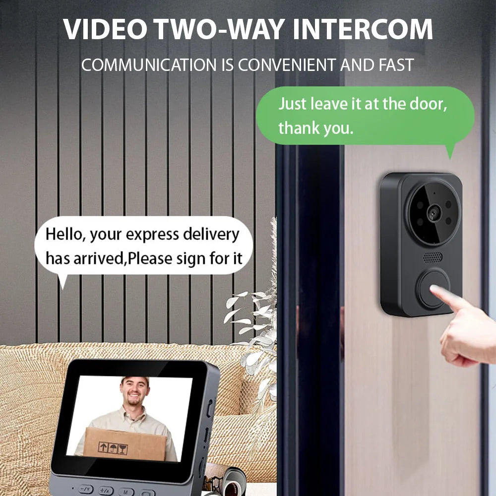 Wireless Video Doorbell with 4.3" Screen – 2-Way Audio, Night Vision & Local Storage Innofuze