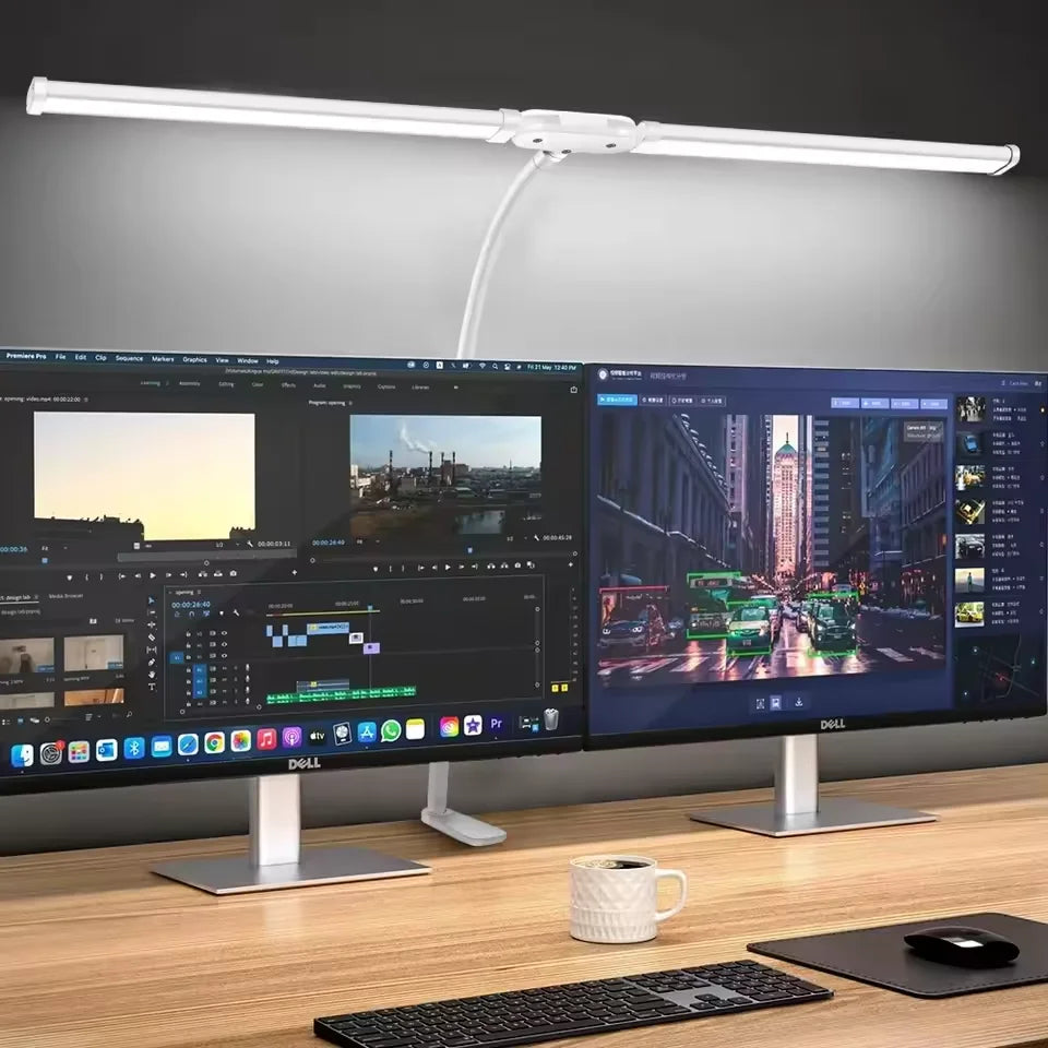 Home Office LED Desk Lamp Double Head Steoless Dimming Eye-Caring Reading Lights 3 Color Mode Flexible Adjustable PC Table Lamps Innofuze