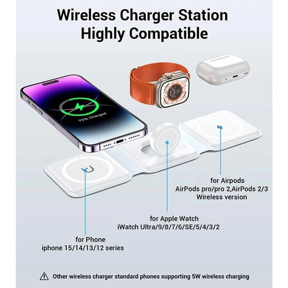 100W 3 in 1 foldable Wireless Charger Pad Stand for iPhone 15 14 13 12Pro Max Airpods iWatch Fast Wireless Charging Dock Station Innofuze