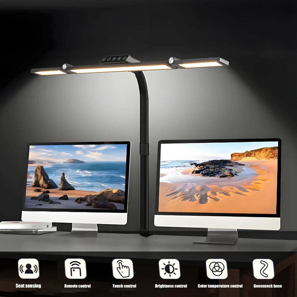Home Office LED Desk Lamp Double Head Steoless Dimming Eye-Caring Reading Lights 3 Color Mode Flexible Adjustable PC Table Lamps Innofuze