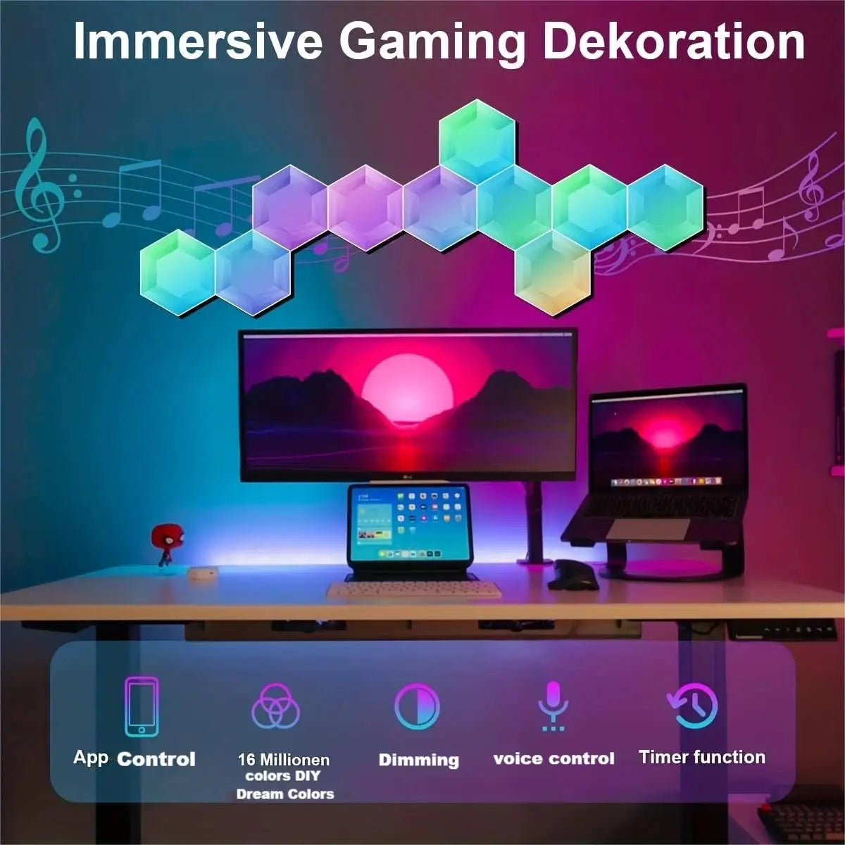 LED Hexagonal Quantum Lamp Smart Wall Panel Light RGBIC RGB Dream Color Smart APP Control Voice Control Music Sync Work Innofuze