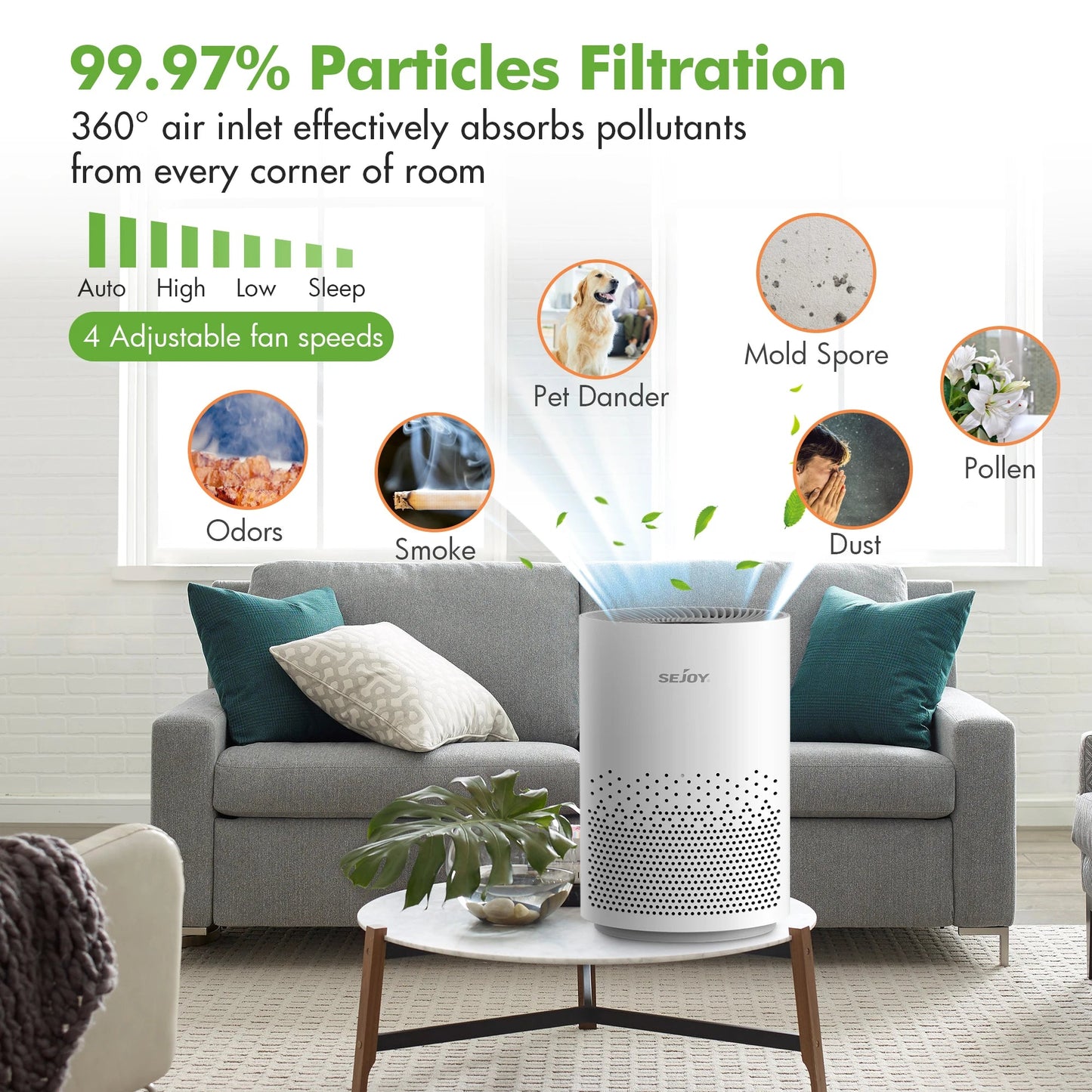 True HEPA Air Purifier Hepa Filter,4 Speeds,Timers Ionizer Cold Plasma 360° Air Inlet 99.9% Removal Rate For Indoor Bedroom Innofuze