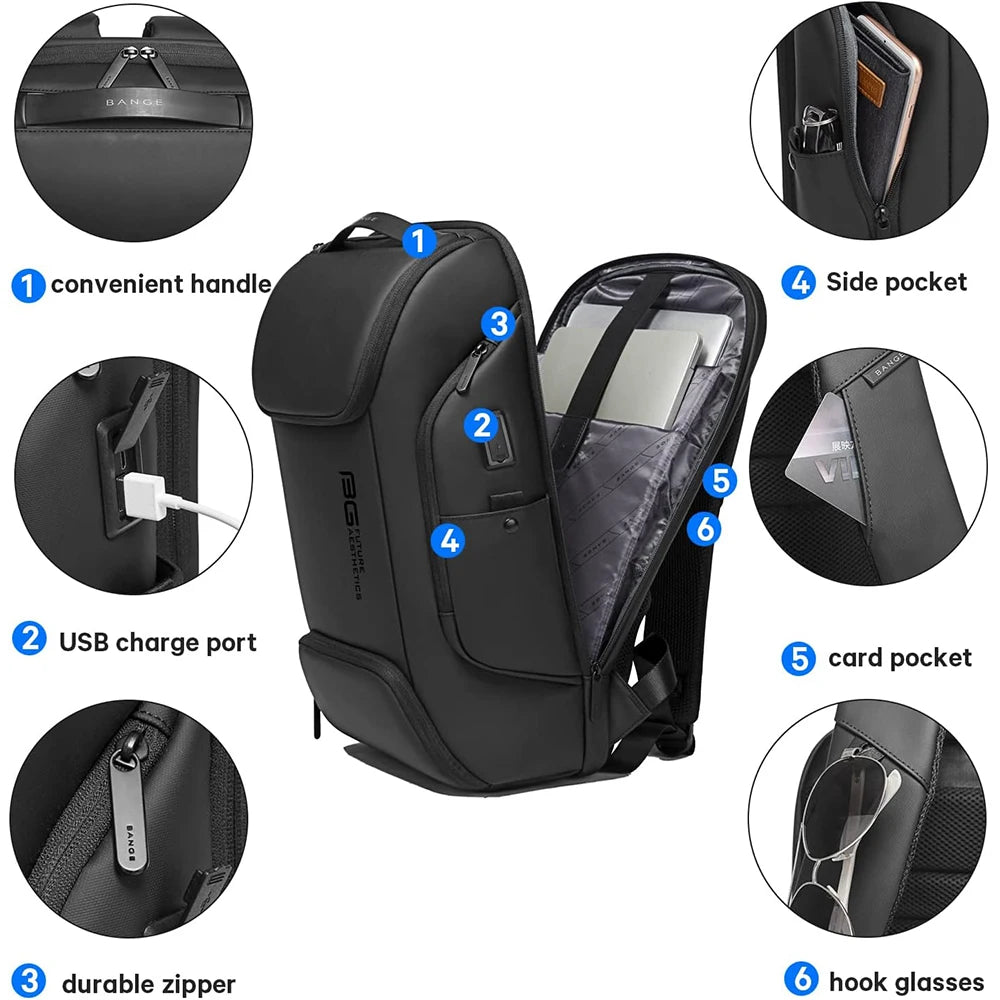 BANGE Business USB Charging Smart Backpacks Fits 15.6 Inch Laptop Commute Backpack WaterProof Carry On Bag for Men Travel Bags Innofuze