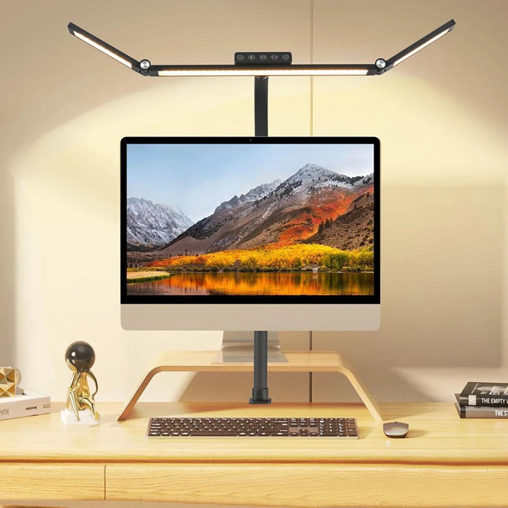 Home Office LED Desk Lamp Double Head Steoless Dimming Eye-Caring Reading Lights 3 Color Mode Flexible Adjustable PC Table Lamps Innofuze
