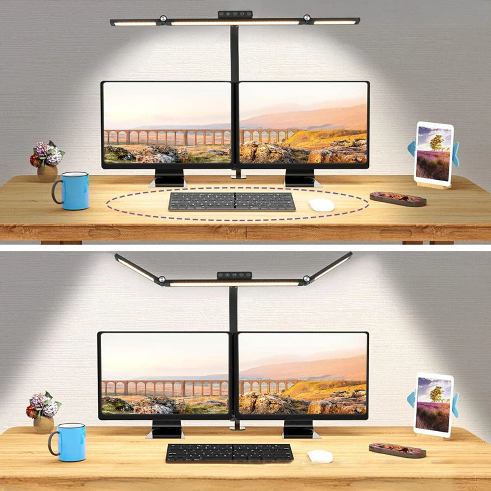 Home Office LED Desk Lamp Double Head Steoless Dimming Eye-Caring Reading Lights 3 Color Mode Flexible Adjustable PC Table Lamps Innofuze