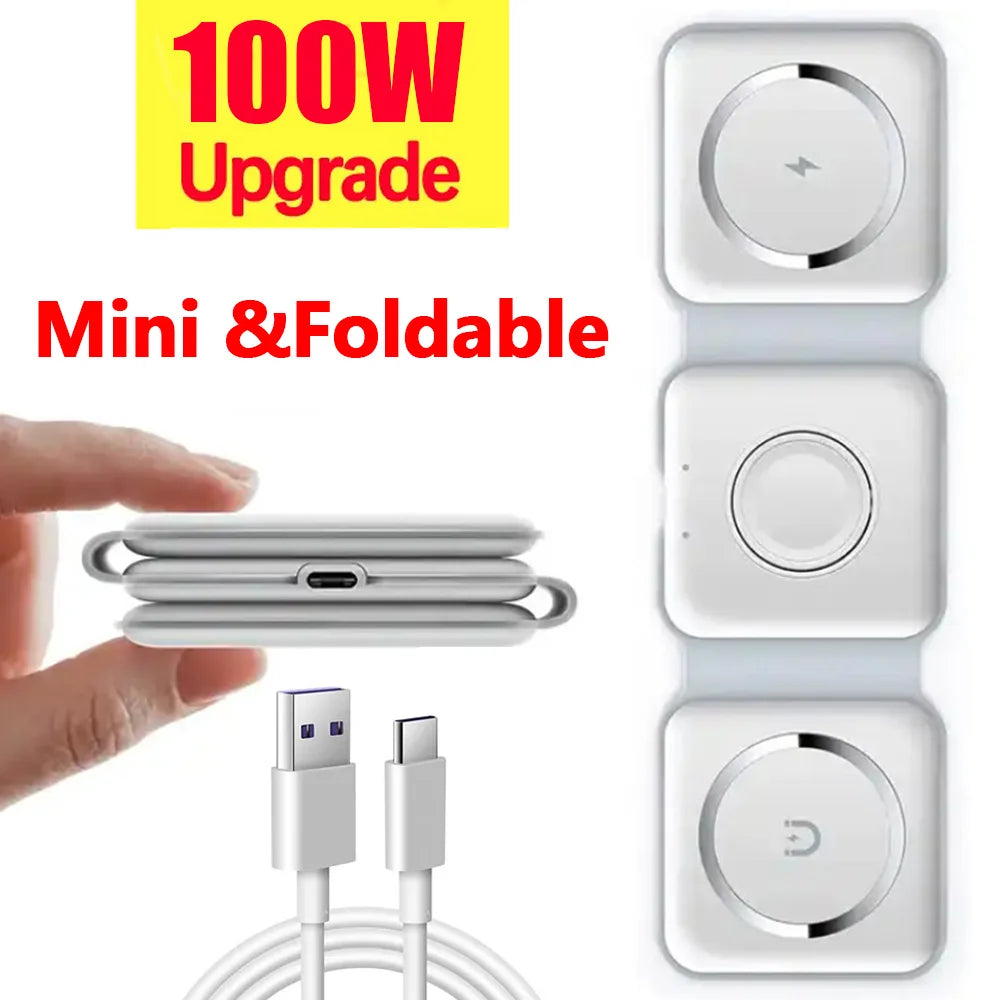 100W 3 in 1 foldable Wireless Charger Pad Stand for iPhone 15 14 13 12Pro Max Airpods iWatch Fast Wireless Charging Dock Station Innofuze