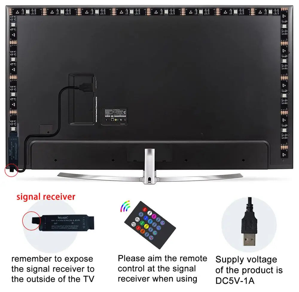 TV Backlight Music Sync USB Powered RGB LED Strip Light for 15 - 80 Inch TV, Mirror, PC Innofuze