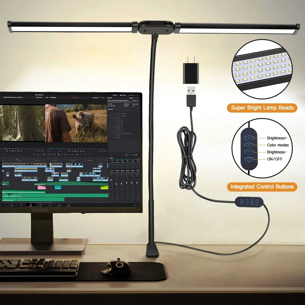Double Head LED Clip Desk Lamp Architect Table Lamp for Home Office Lighting 3 Color Mode and 10 Dimmable Eye Protect Desk lamps Innofuze