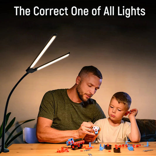 Home Office LED Desk Lamp Double Head Steoless Dimming Eye-Caring Reading Lights 3 Color Mode Flexible Adjustable PC Table Lamps Innofuze