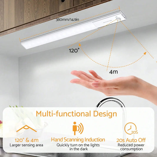 Under Cabinet Lights 64 LED Sensor Magnetic 3000mAh Rechargeable 3 Color Temperature Energy Class A Night for Cupboard Stairs Innofuze