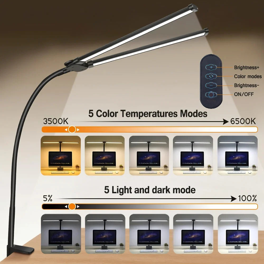 Double Head LED Clip Desk Lamp Architect Table Lamp for Home Office Lighting 3 Color Mode and 10 Dimmable Eye Protect Desk lamps Innofuze