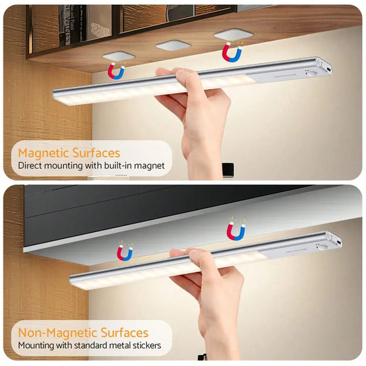 Under Cabinet Lights 64 LED Sensor Magnetic 3000mAh Rechargeable 3 Color Temperature Energy Class A Night for Cupboard Stairs Innofuze