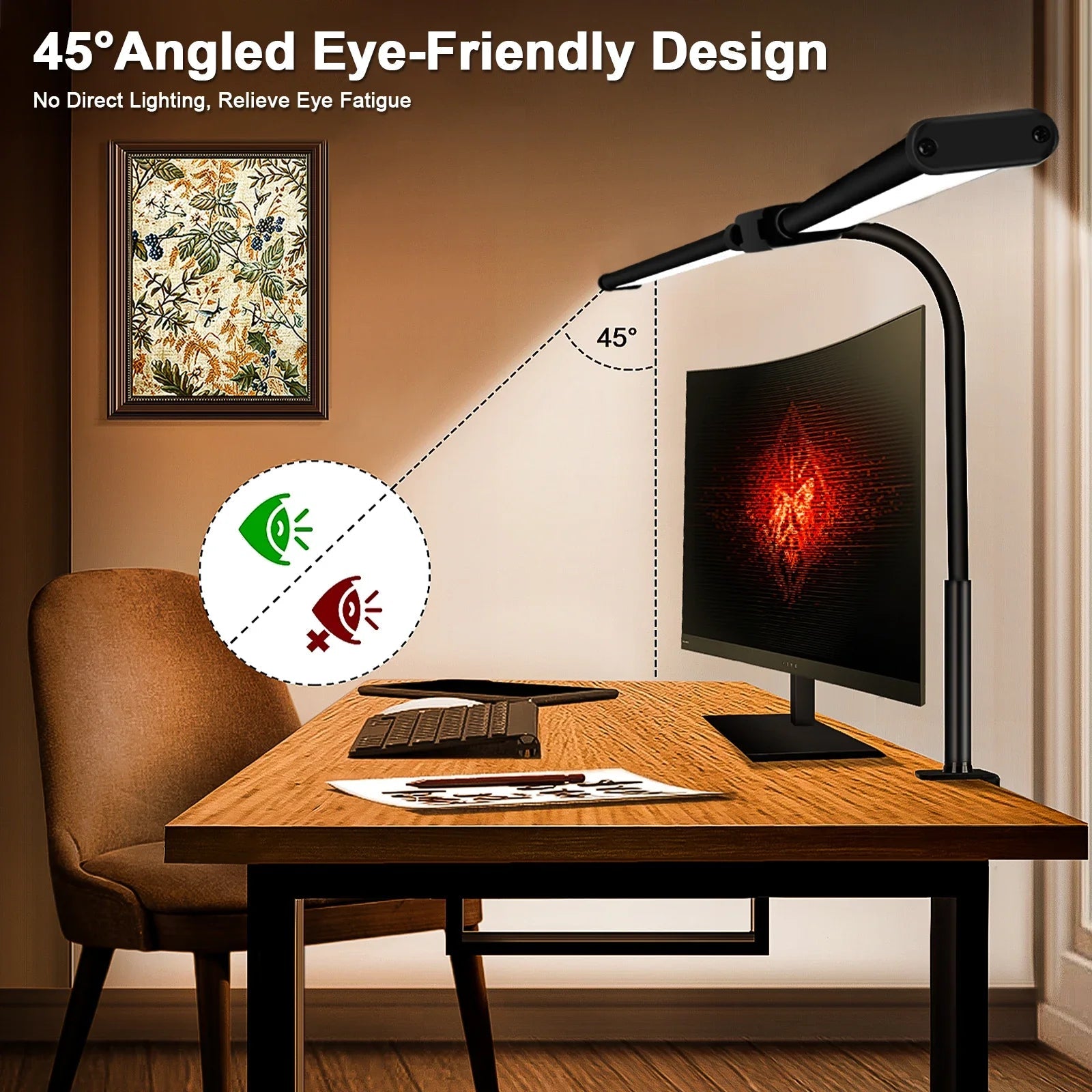 Double Head LED Clip Desk Lamp Architect Table Lamp for Home Office Lighting 3 Color Mode and 10 Dimmable Eye Protect Desk lamps Innofuze