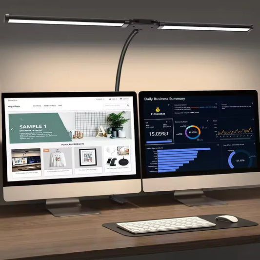 Home Office LED Desk Lamp Double Head Steoless Dimming Eye-Caring Reading Lights 3 Color Mode Flexible Adjustable PC Table Lamps Innofuze