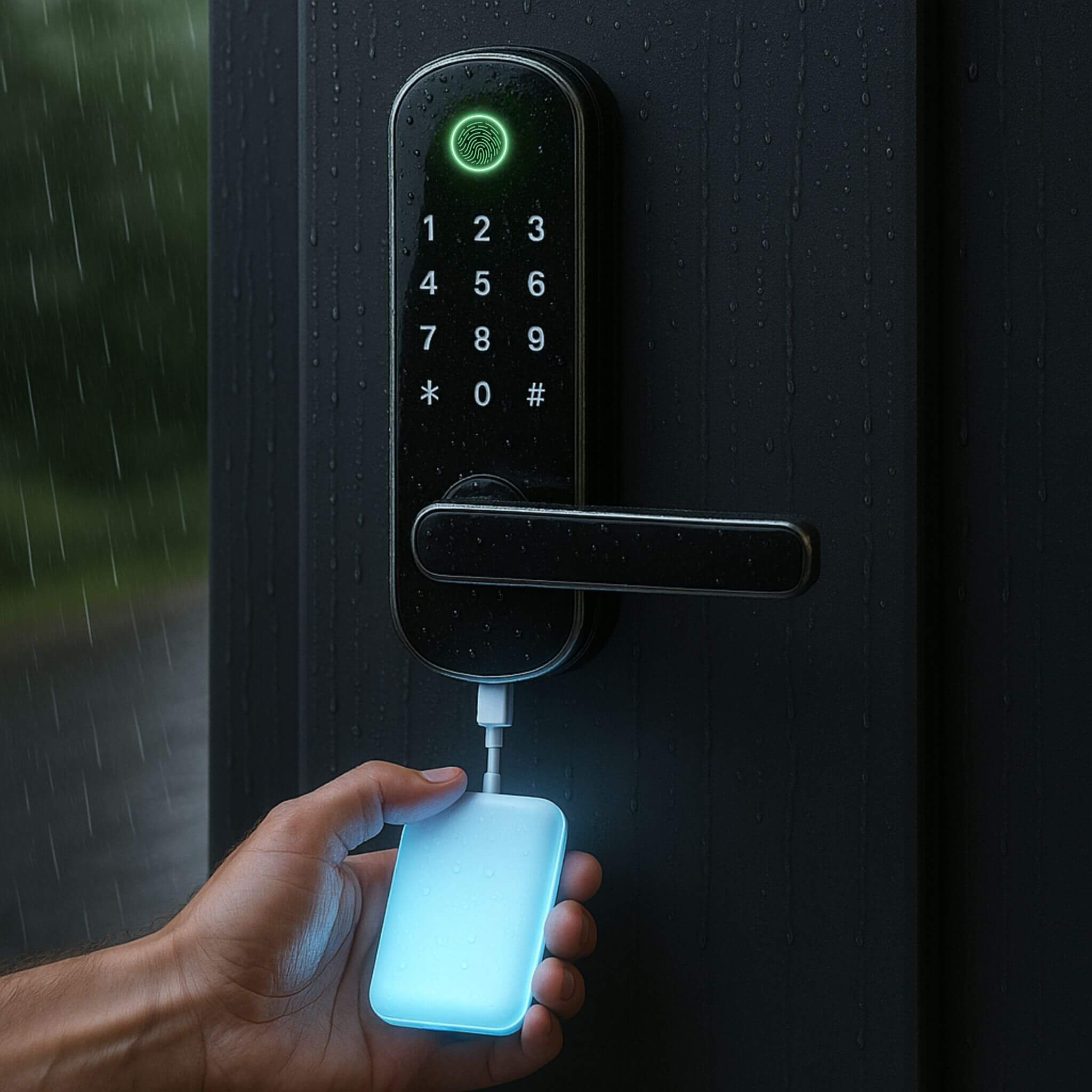 IP67 waterproof smart door lock with USB emergency power for durable home security